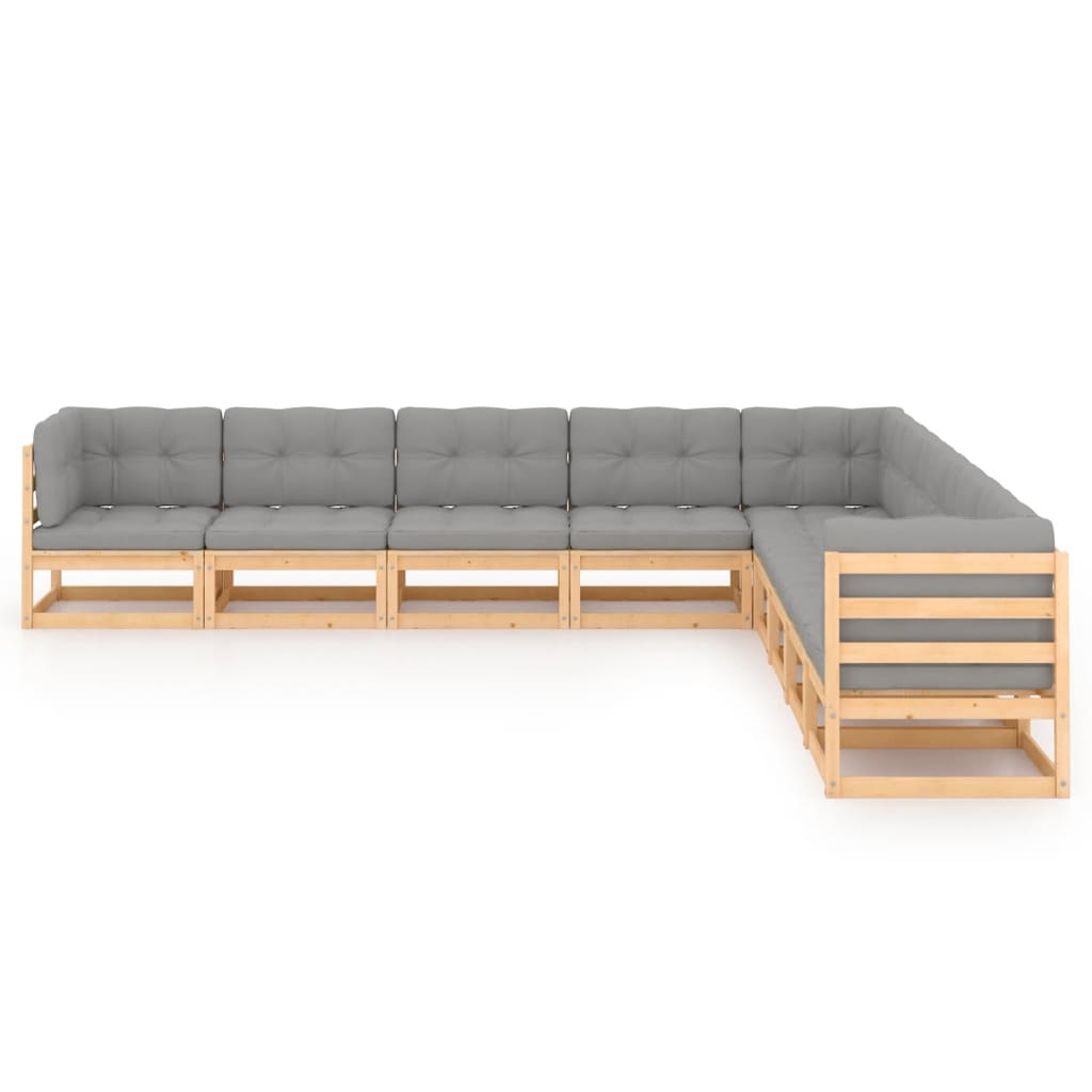 9-tlg. Garten-Lounge-Set mit Kissen Kiefer Massivholz
